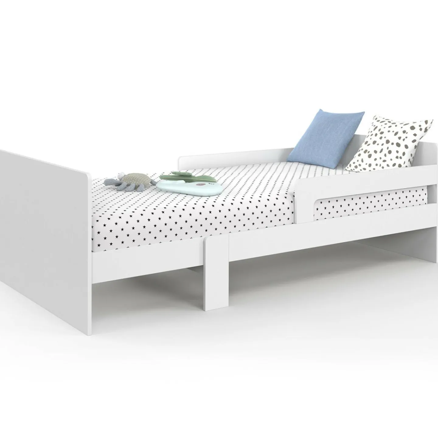 Lit simple évolutif 90 x 140/190 cm avec sommier et barrières bois blanc*IDMarket Online