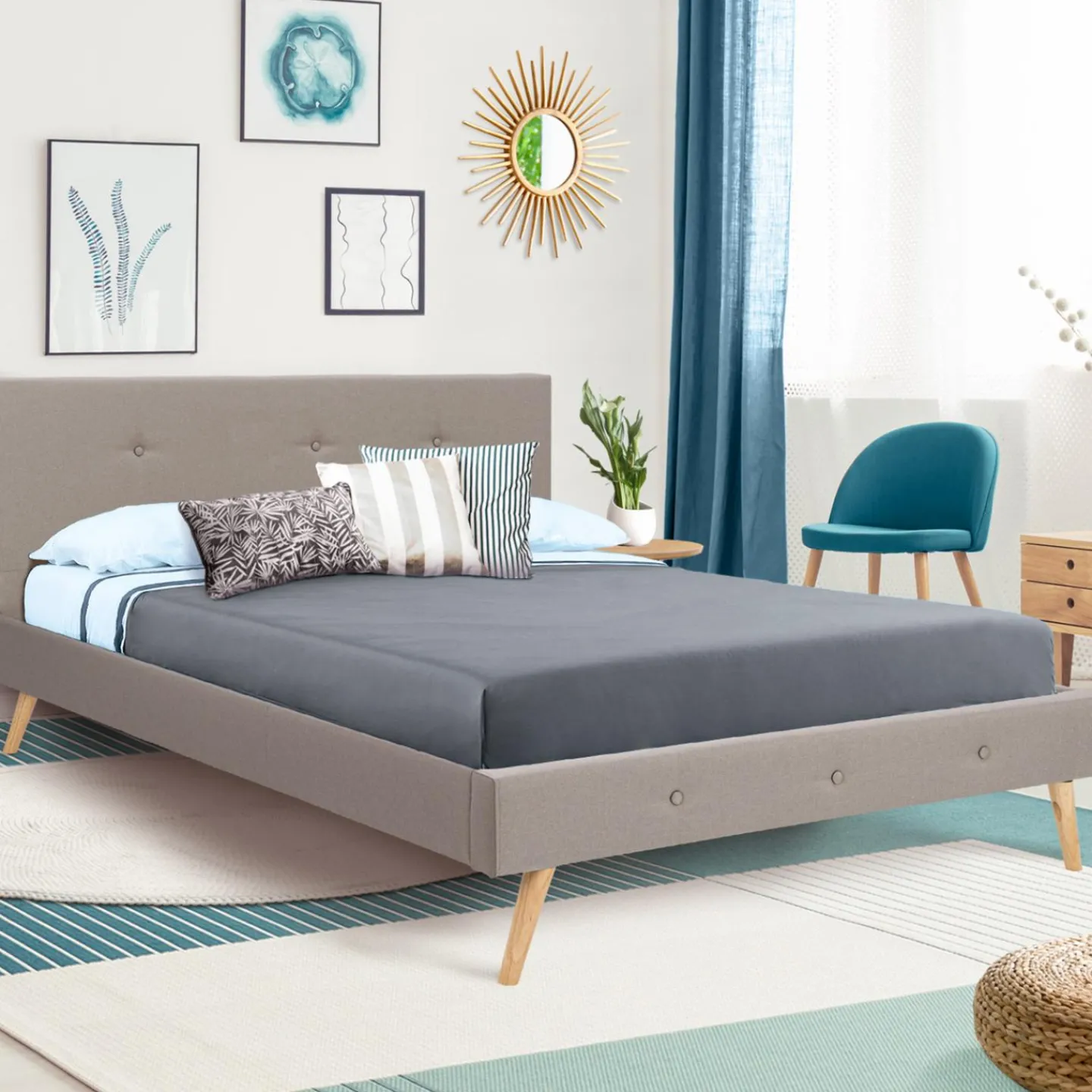 Lit style scandinave 140 x 190 cm beige effet lin*IDMarket Clearance