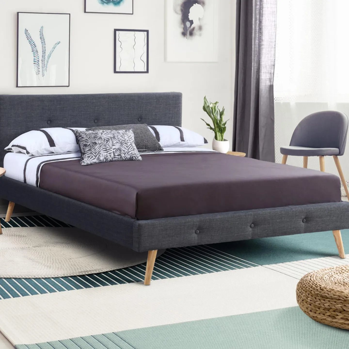 Lit style scandinave 160x200 cm gris*IDMarket