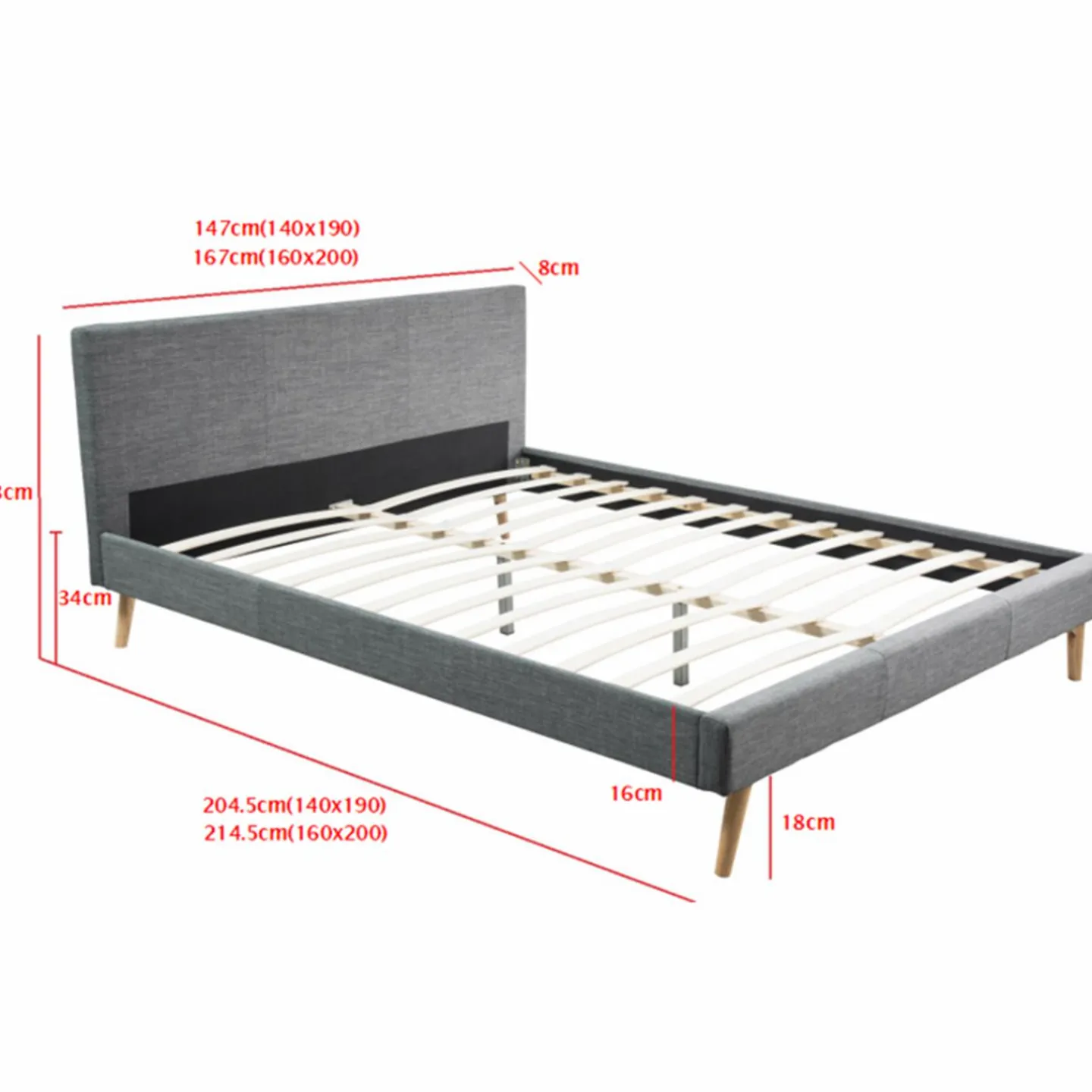 Lit style scandinave 160x200 cm gris*IDMarket