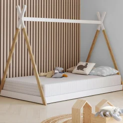 Lit tipi enfant sommier bois et blanc*IDMarket Clearance