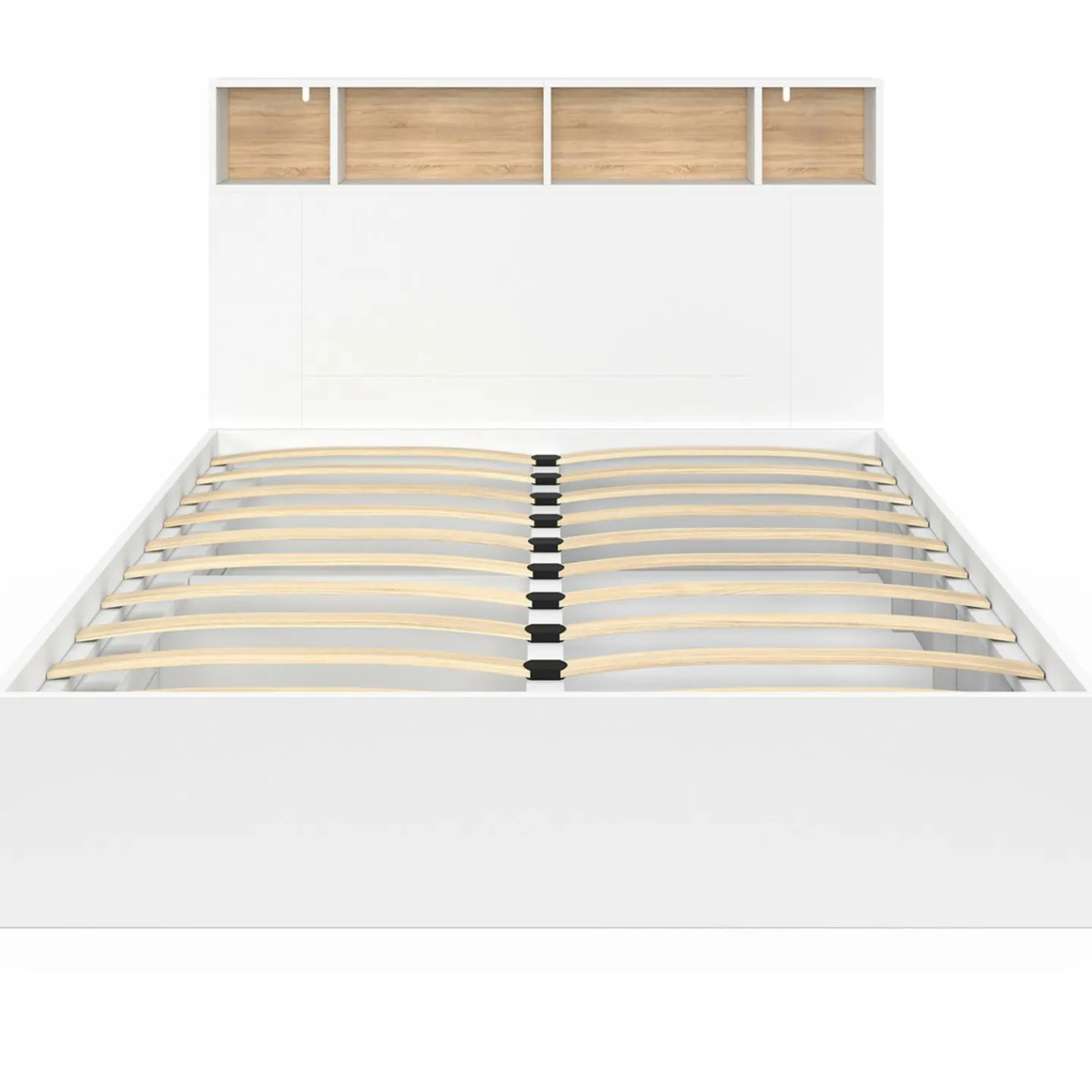 Lit 140x190 avec rangements blanc et hêtre et tête de lit*IDMarket Best