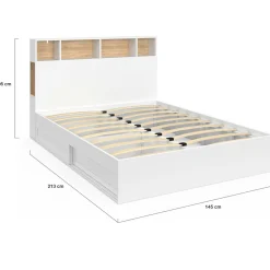 Lit 140x190 avec rangements blanc et hêtre et tête de lit*IDMarket Best