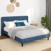 Lit 140x190 cm velours bleu avec tête de lit et sommier*IDMarket Best