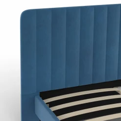 Lit 140x190 cm velours bleu avec tête de lit et sommier*IDMarket Best