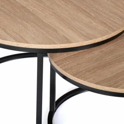 Lot 2 tables basses gigognes rondes bois métal industrielles*IDMarket Outlet