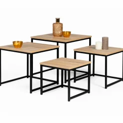 Lot 4 tables basses gigognes bois métal industrielles 35/40/45/50 cm*IDMarket Best