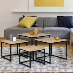Lot 4 tables basses gigognes bois métal industrielles 35/40/45/50 cm*IDMarket Best