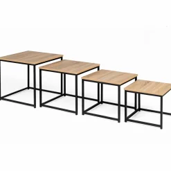 Lot 4 tables basses gigognes bois métal industrielles 35/40/45/50 cm*IDMarket Best