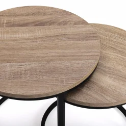 Lot 2 tables basses gigognes rondes bois métal industrielles 40/45 cm*IDMarket Best