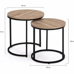 Lot 2 tables basses gigognes rondes bois métal industrielles 40/45 cm*IDMarket Best