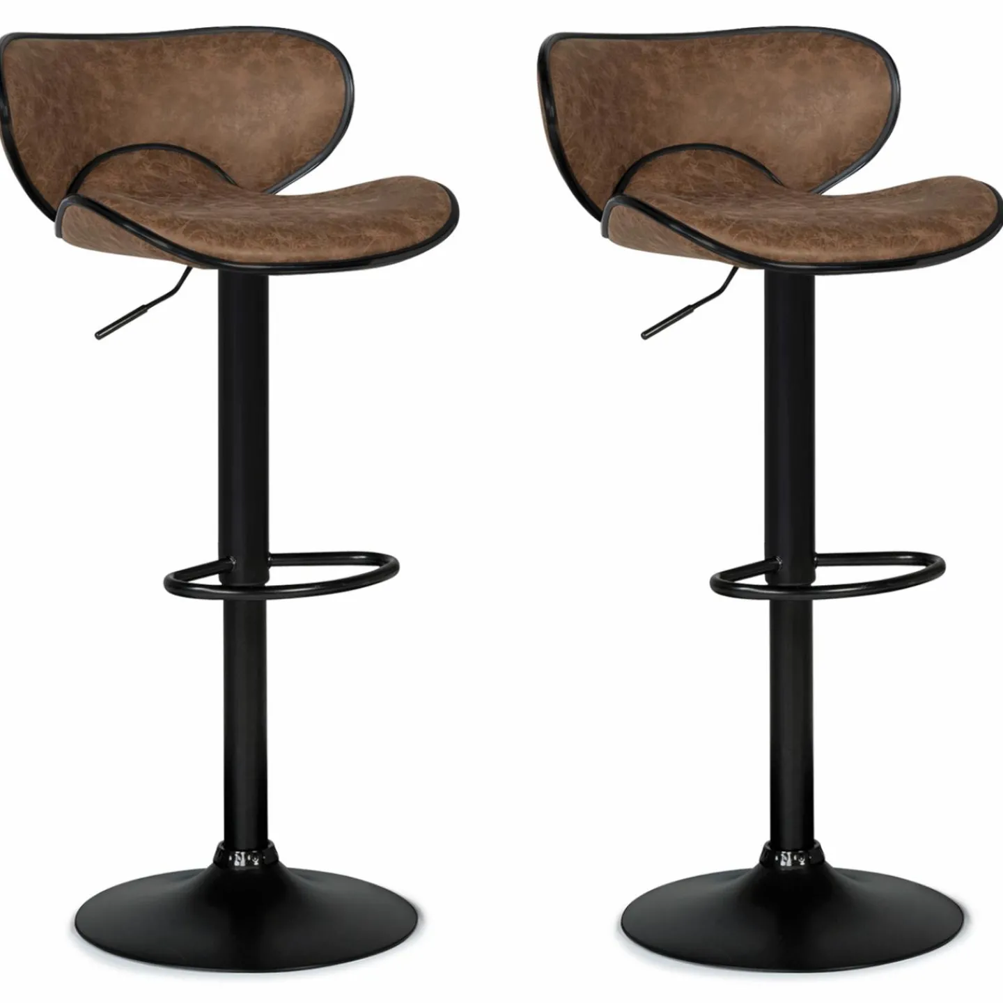 Lot 2 tabourets de bar marron réglables*IDMarket New