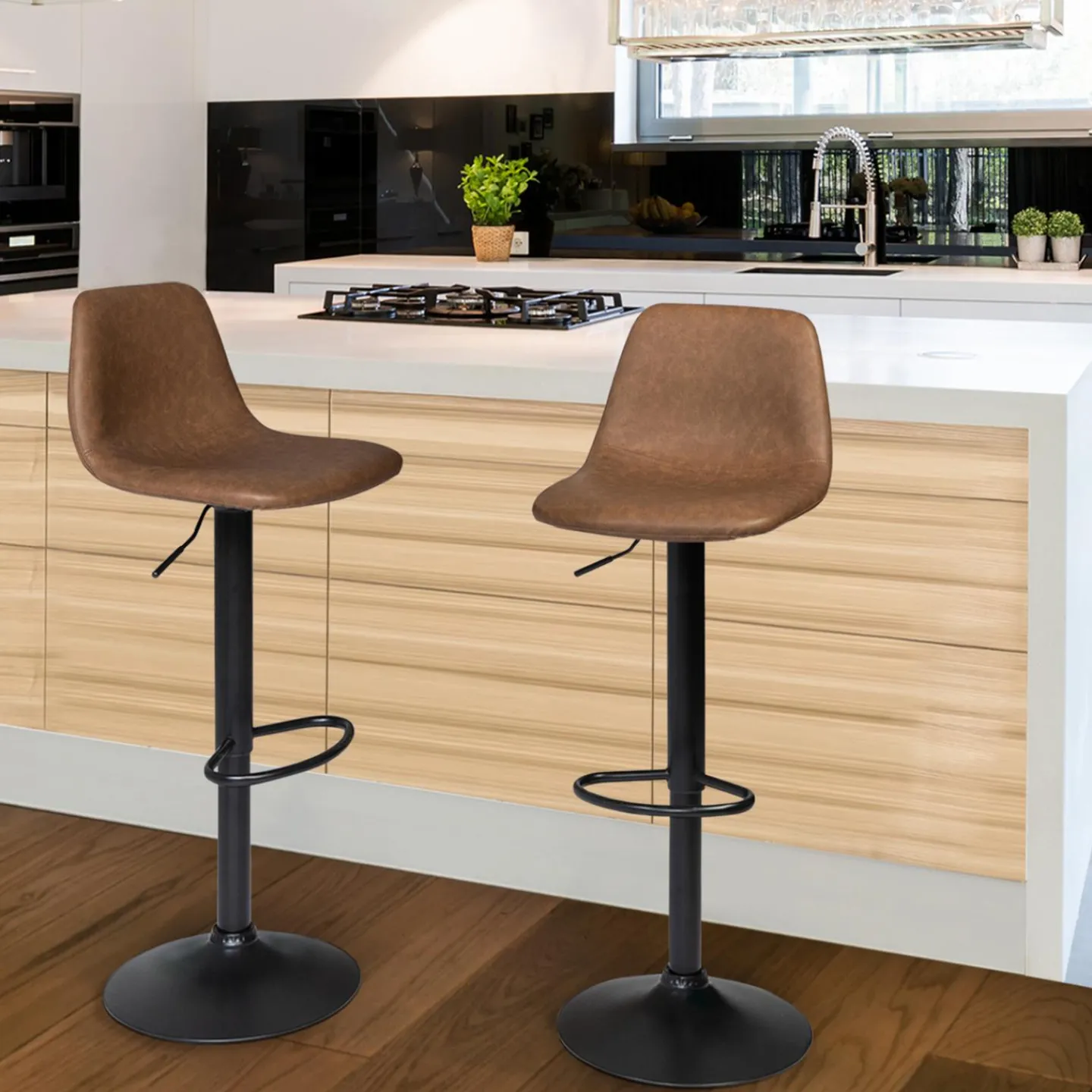 Lot 2 tabourets de bar marron vintage réglables*IDMarket Best