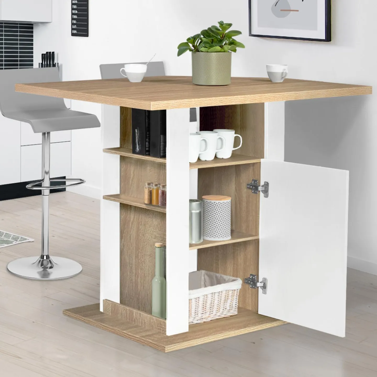 Îlot central bois blanc et imitation hêtre 110 cm*IDMarket Discount