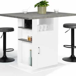 Îlot central cuisine plateau effet béton et bois blanc 110 cm*IDMarket Online