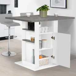 Îlot central cuisine plateau effet béton et bois blanc 110 cm*IDMarket Online