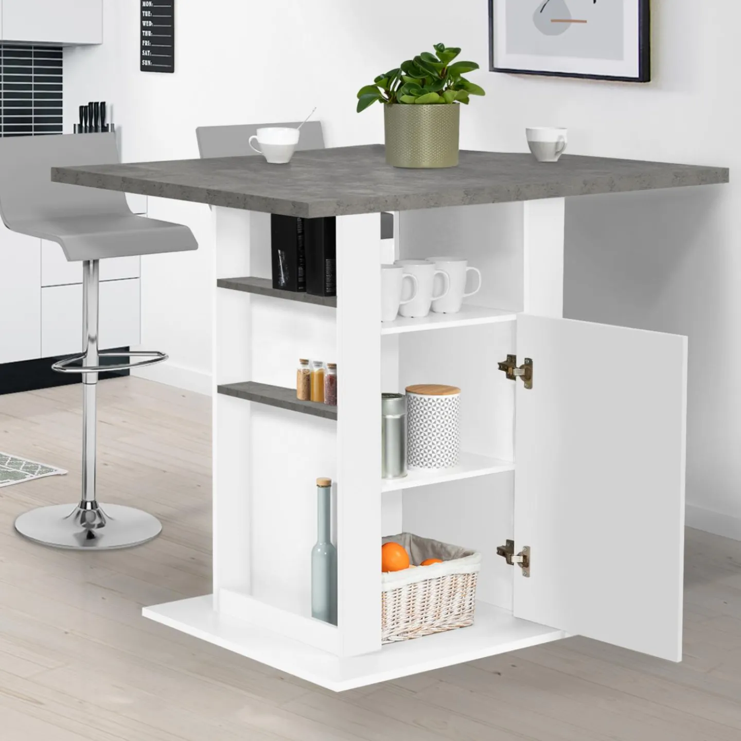 Îlot central cuisine plateau effet béton et bois blanc 110 cm*IDMarket Online