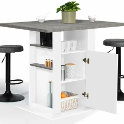 Îlot central cuisine plateau effet béton et bois blanc 110 cm*IDMarket Online