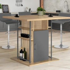 Îlot central cuisine plateau bois imitation hêtre et gris 110 cm*IDMarket Sale