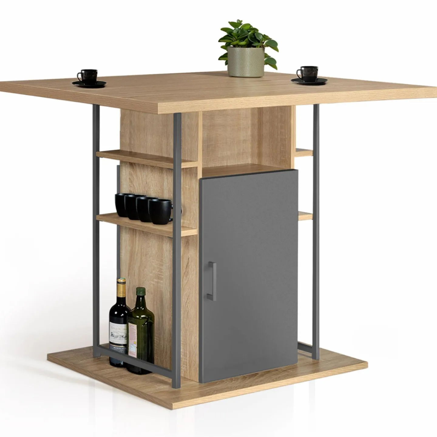 Îlot central cuisine plateau bois imitation hêtre et gris 110 cm*IDMarket Sale