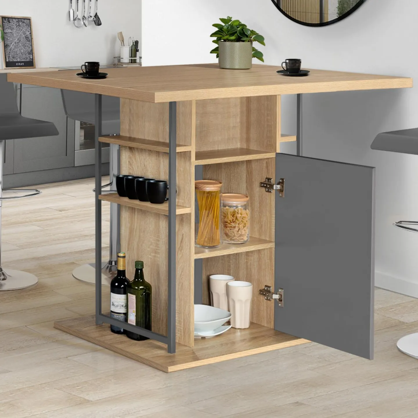 Îlot central cuisine plateau bois imitation hêtre et gris 110 cm*IDMarket Sale