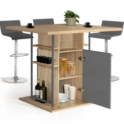 Îlot central cuisine plateau bois imitation hêtre et gris 110 cm*IDMarket Sale