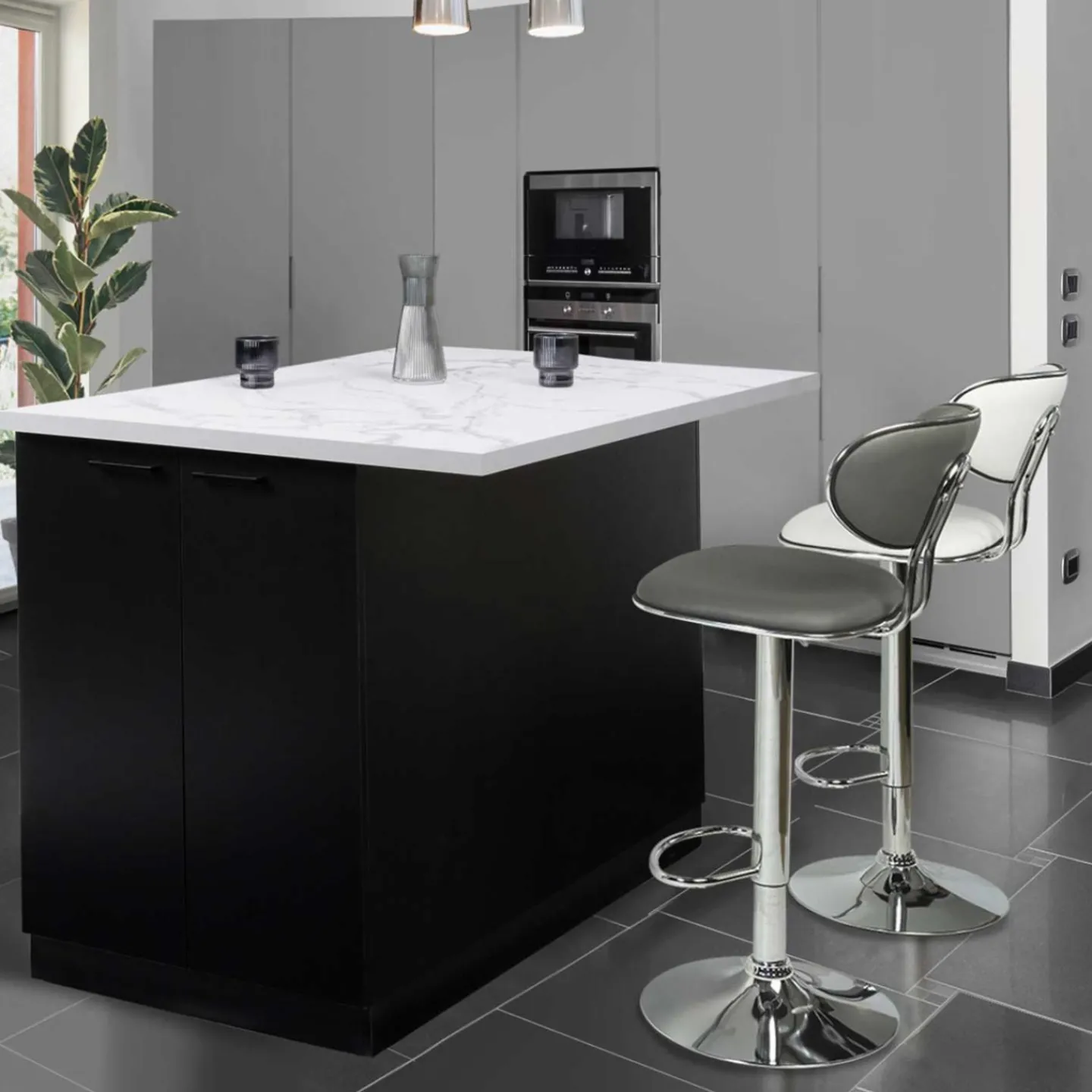 Îlot central effet marbre et bois noir 120 cm*IDMarket Outlet