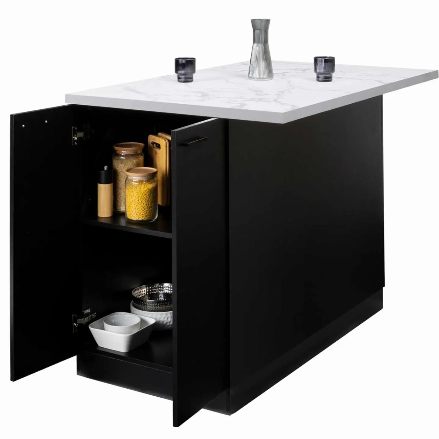 Îlot central effet marbre et bois noir 120 cm*IDMarket Outlet