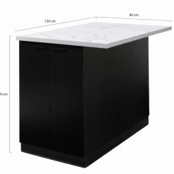 Îlot central effet marbre et bois noir 120 cm*IDMarket Outlet