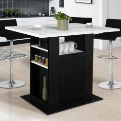 Îlot central effet marbre et bois noir 110 cm*IDMarket Best