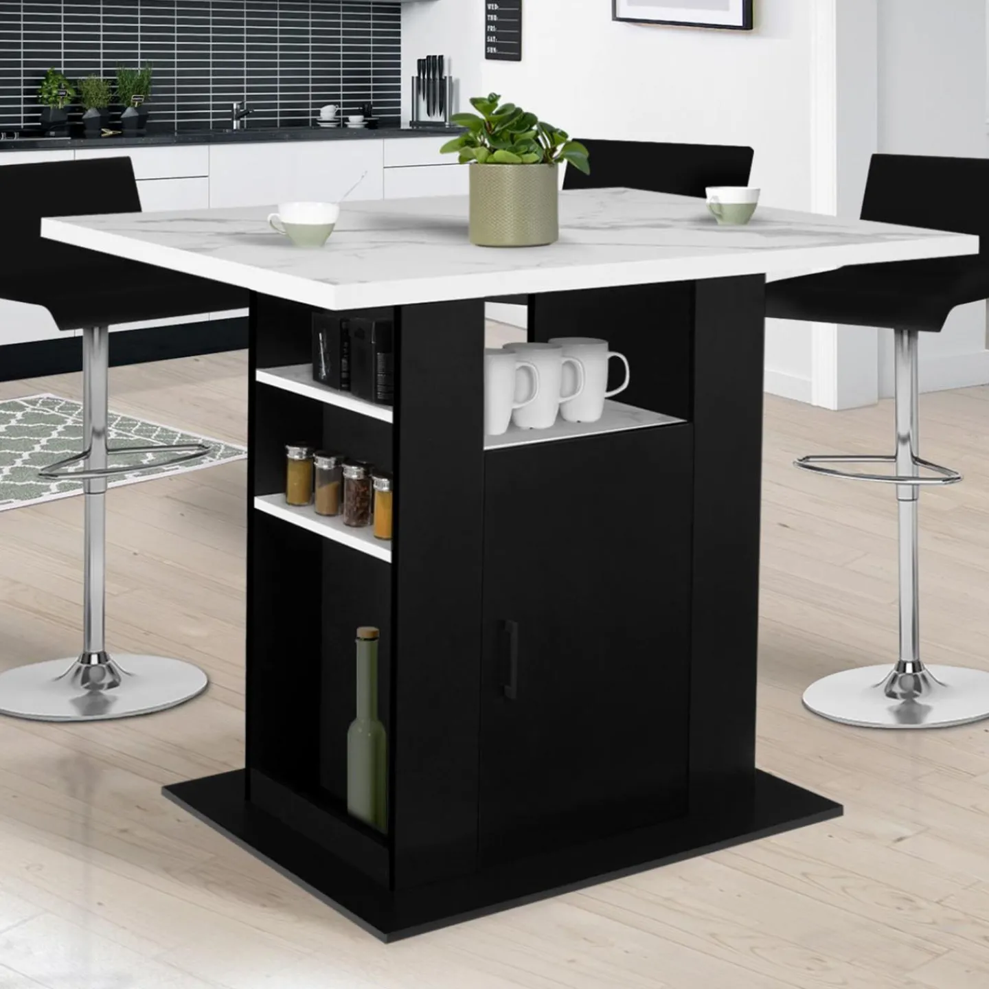 Îlot central effet marbre et bois noir 110 cm*IDMarket Best