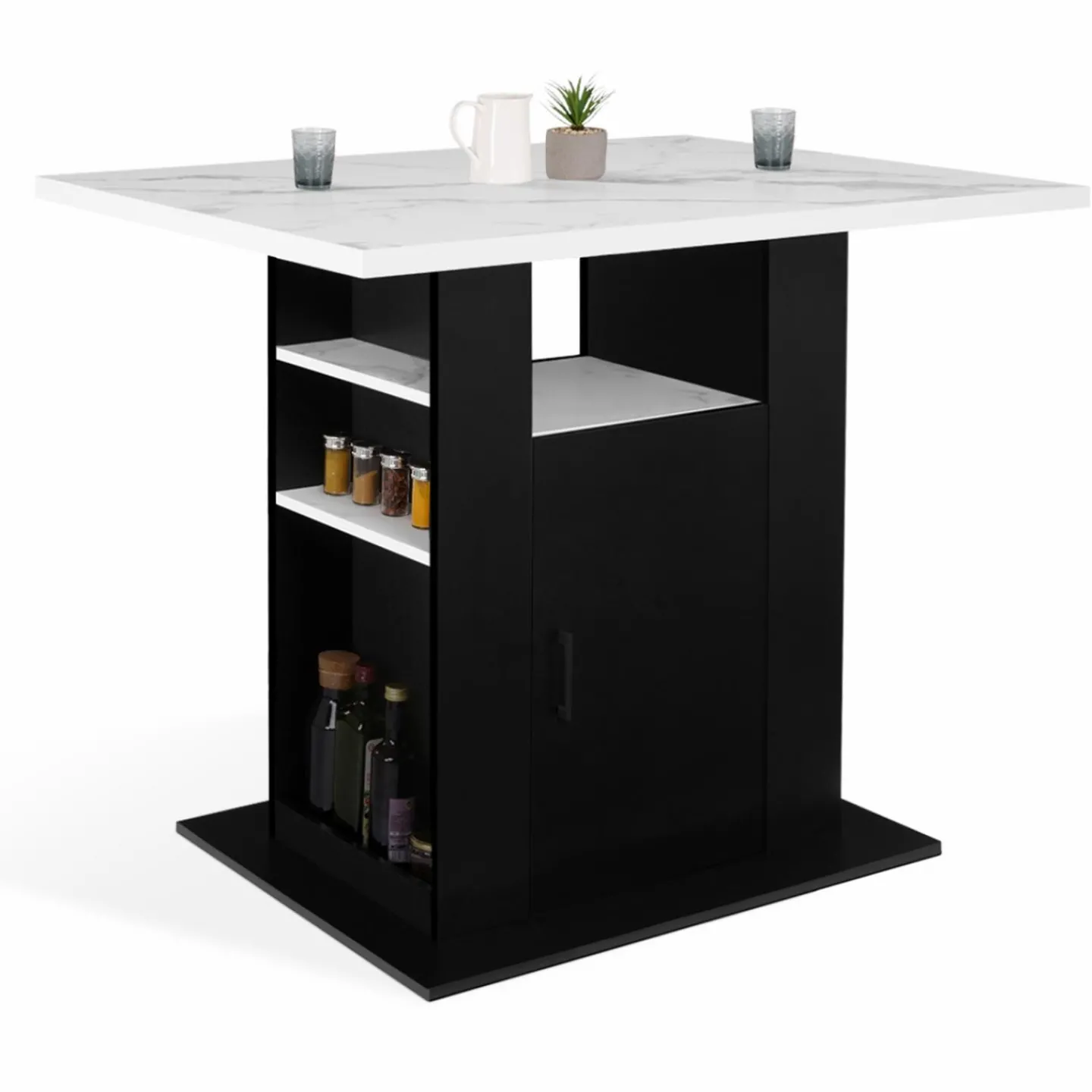 Îlot central effet marbre et bois noir 110 cm*IDMarket Best