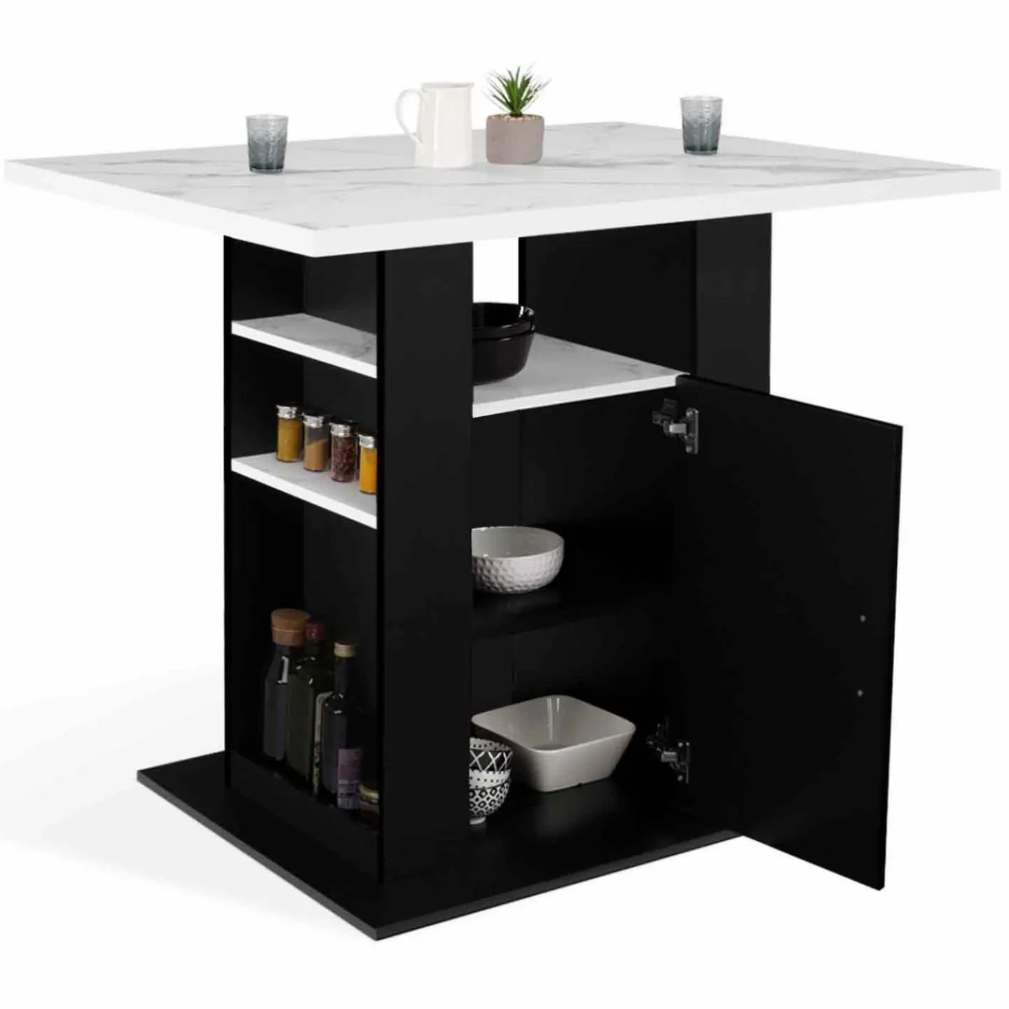 Îlot central effet marbre et bois noir 110 cm*IDMarket Best