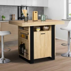 Îlot central industriel bois noir et imitation hêtre 110 cm*IDMarket