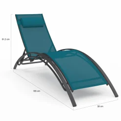 Lot de 2 bains de soleil inclinables avec coussin acier gris et toile bleu canard*IDMarket Best