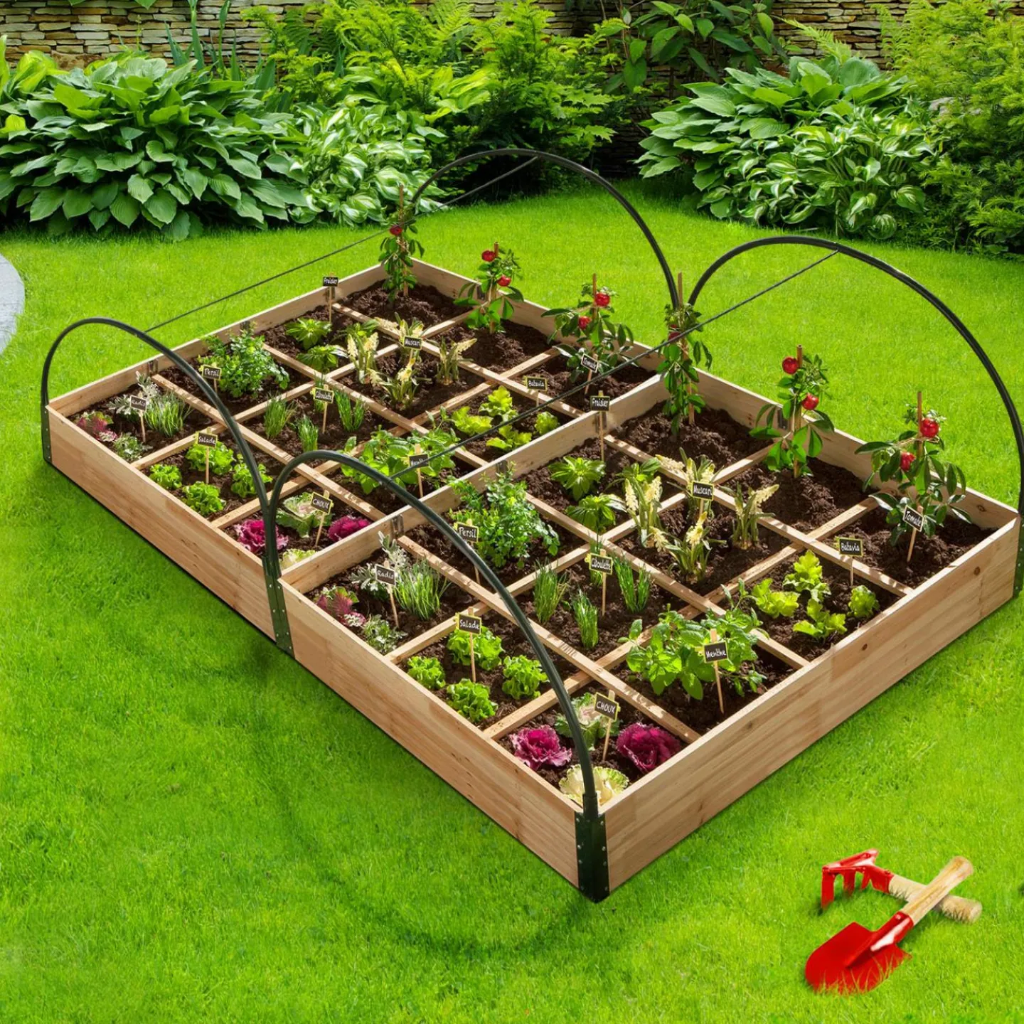 Lot de 2 carrés potager en bois 12 compartiments*IDMarket