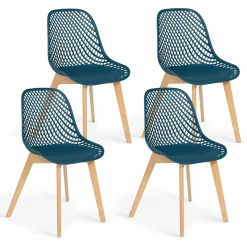 Lot de 4 chaises ajourées bleu canard design*IDMarket Best