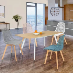 Lot de 4 chaises ajourées dépareillées pastel design scandinave*IDMarket Online