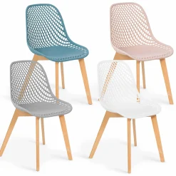 Lot de 4 chaises ajourées dépareillées pastel design scandinave*IDMarket Online