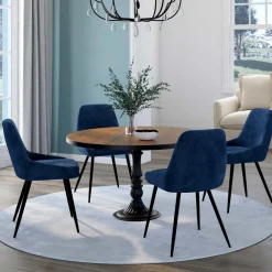 Lot de 4 chaises avec accoudoirs en velours bleu*IDMarket