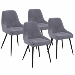 Lot de 4 chaises avec accoudoirs en velours gris clair*IDMarket