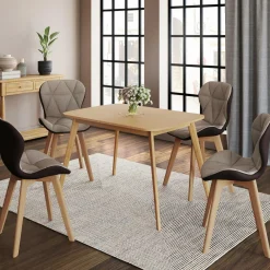 Lot de 4 chaises bi-matière en tissu et PU marron et taupe pour salle à manger*IDMarket Outlet