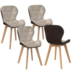 Lot de 4 chaises bi-matière en tissu et PU marron et taupe pour salle à manger*IDMarket Outlet