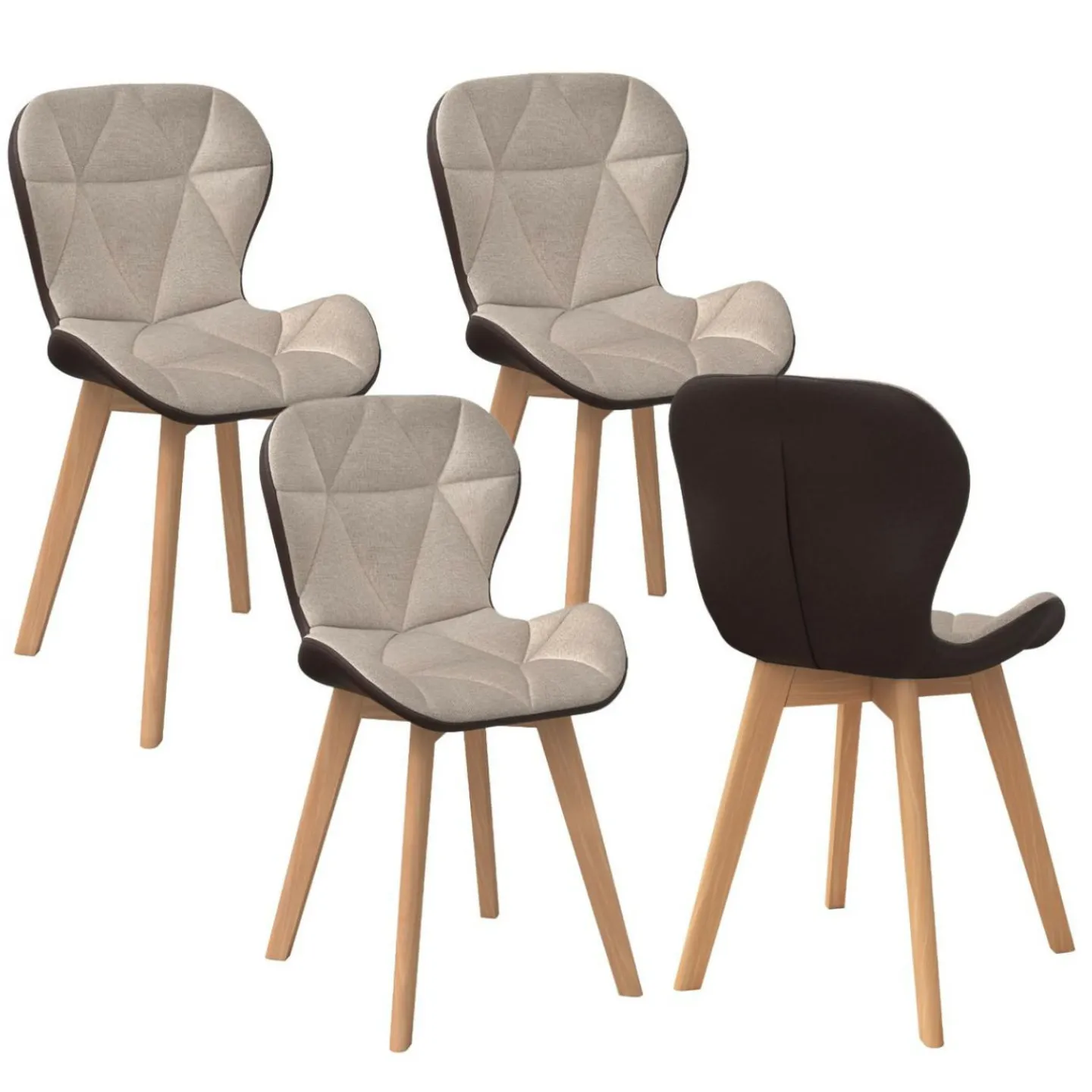 Lot de 4 chaises bi-matière en tissu et PU marron et taupe pour salle à manger*IDMarket Outlet
