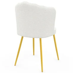 Lot de 2 chaises bouclette blanche, dossier coquillage, pieds dorés*IDMarket Online