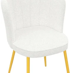 Lot de 2 chaises bouclette blanche, dossier coquillage, pieds dorés*IDMarket Online