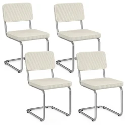 Lot de 4 chaises cantilever en velours côtelé beige et pied métal*IDMarket Hot