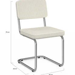 Lot de 4 chaises cantilever en velours côtelé beige et pied métal*IDMarket Hot