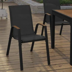 Lot de 6 chaises de jardin métal et textilène noir et bois*IDMarket Hot