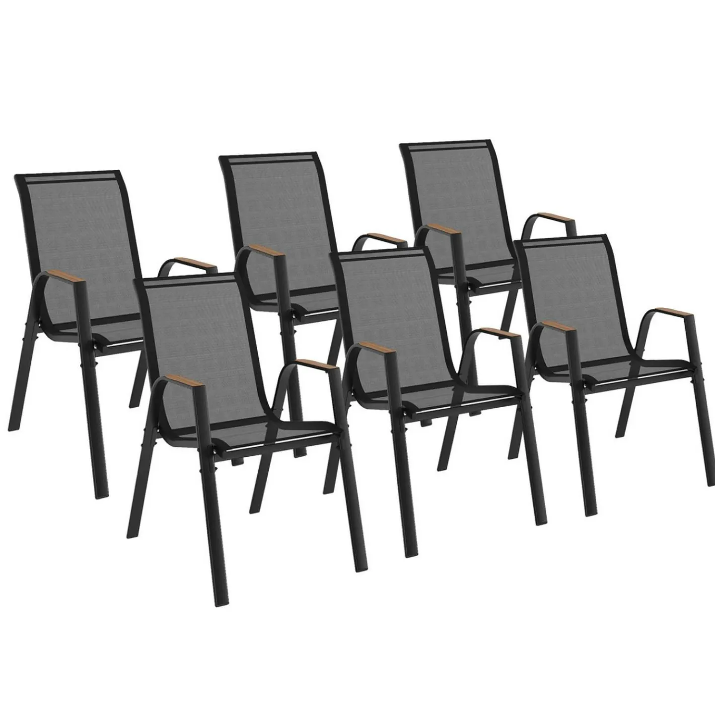 Lot de 6 chaises de jardin métal et textilène noir et bois*IDMarket Hot
